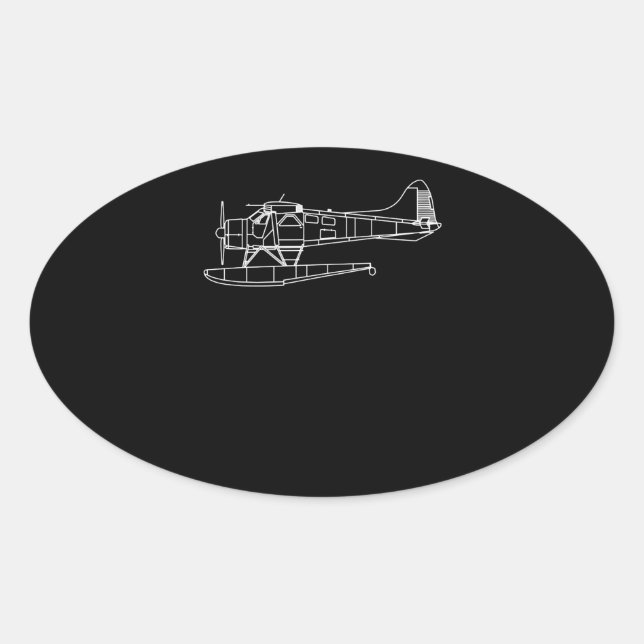 Beaver On Floats Sea Plane Pilot  Front & Back Oval Sticker (Front)