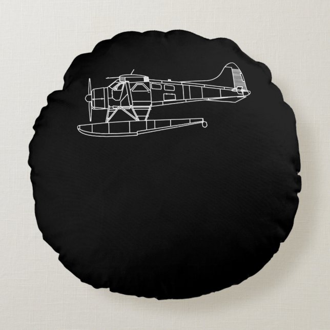 Beaver On Floats Sea Plane Pilot  Front & Back Round Cushion (Front)