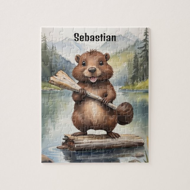 Beaver Personalised Kids Jigsaw Puzzle (Vertical)