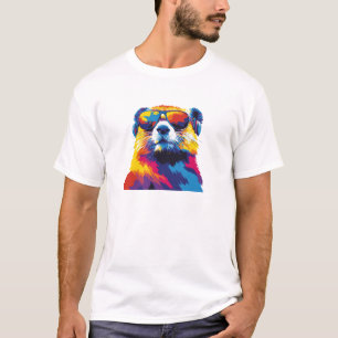 Beaver Portrait Glasses Illustration Watercolour T-Shirt