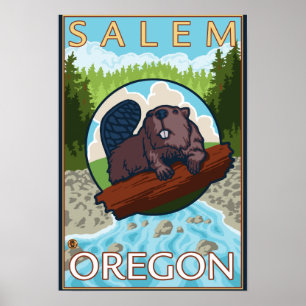 Beaver & River - Salem, Oregon Poster