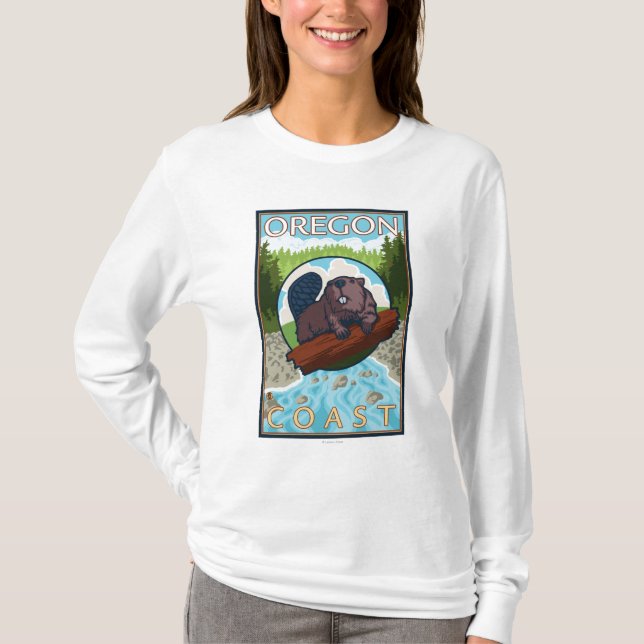 Beaver & RiverCoastVintage Travel Poster T-Shirt (Front)