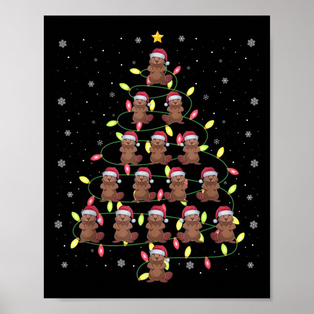 Beaver Santa Christmas Tree Lights Ugly Sweater St Poster (Front)