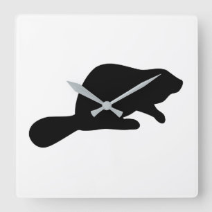 Beaver Silhouette Square Wall Clock