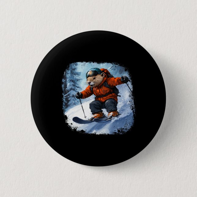 Beaver Ski  6 Cm Round Badge (Front)