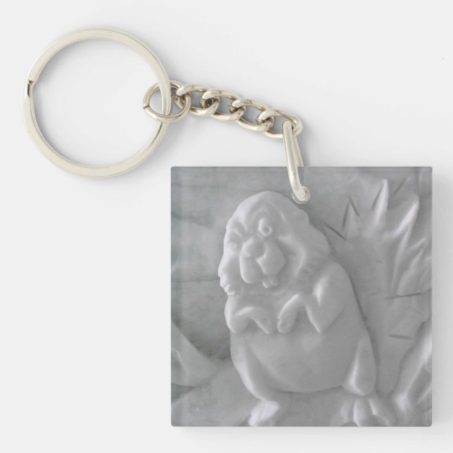 Beaver Snow Sculpture, Hotel de Glace, Quebec Key Ring (Front)