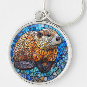 Beaver Stained Glass Art with Intricate Details Key Ring