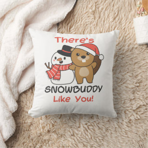 Beaver There's Snowbuddy Like Snowman Pun Cushion