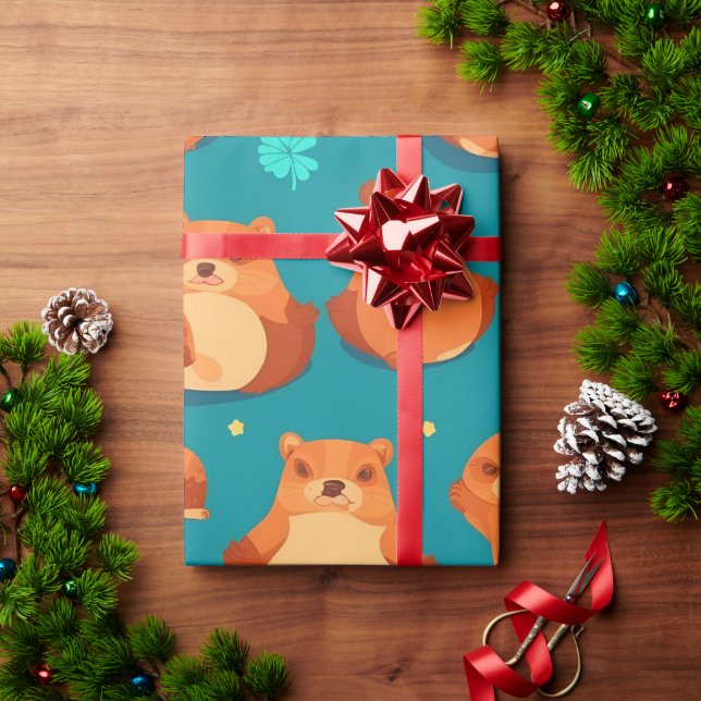 Beaver Watercolor Colourful Personalised Pattern Wrapping Paper (Holiday Gift)