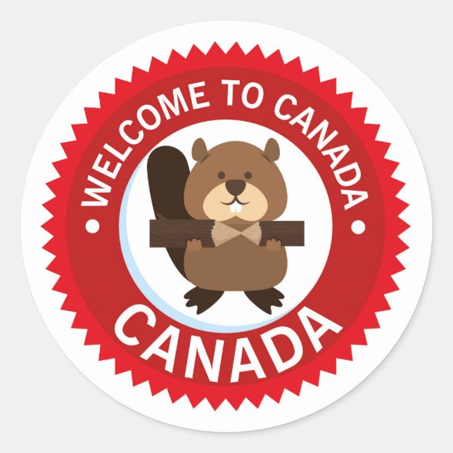 Beaver Welcome To Canada | Canada Day Classic Round Sticker (Front)