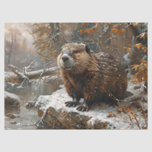 Beaver Winter Landscape Painting Decoupage Tissue Paper
