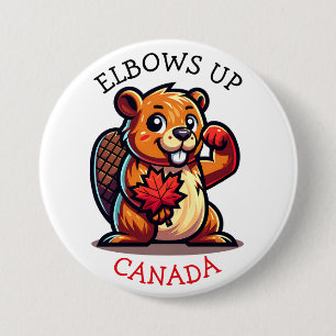 Beaver with a Maple Leaf and Elbows Up Canada 7.5 Cm Round Badge