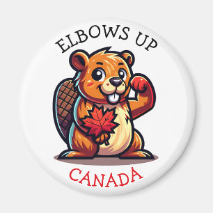 Beaver with a Maple Leaf and Elbows Up Canada Big Magnet
