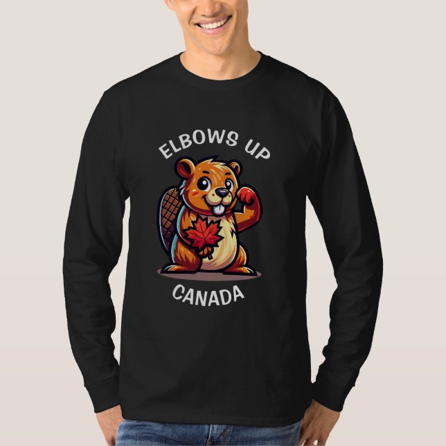 Beaver with a Maple Leaf and Elbows Up Canada Big T-Shirt (Front)