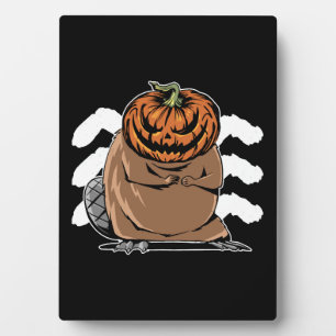 Beaver With A Pumpkin Head - Halloween Beaver Plaque