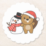Beaver With Snowman In Winter At Christmas Paper Coaster<br><div class="desc">Beaver with a snowman in winter for Christmas - a snowman for winter and Christmas. A winter greeting in the cold season for the holidays. Christmas beaver with snowman.</div>