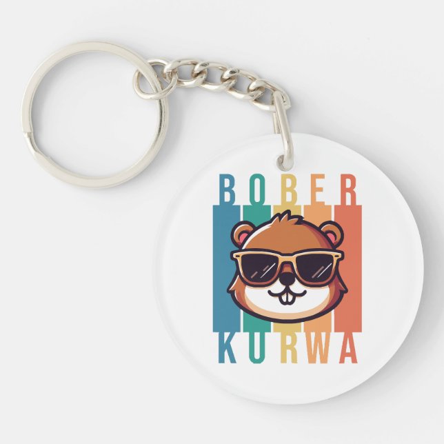  Beaver with Sunglasses Key Ring (Front)