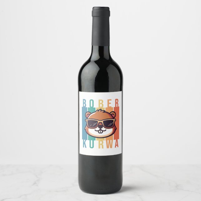  Beaver with Sunglasses Wine Label (Front)