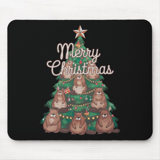 Beaver Xmas Tree Beaver Christmas Tree Merry Chris Mouse Pad (Front)