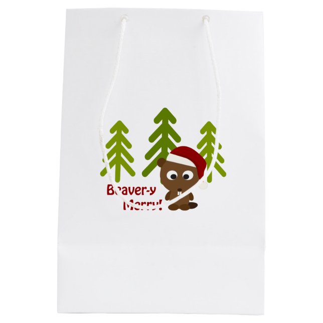 Beaver-y Merry! Christmas Beaver Medium Gift Bag (Back)