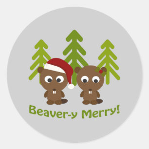Beaver-y Merry! Christmas Beavers Classic Round Sticker