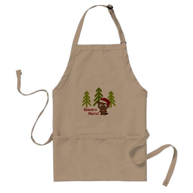 Beaver-y Merry! Cute Christmas Beaver Standard Apron (Front)