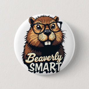 Beaverly Smart – Funny Beaver with Glasses Graphic 6 Cm Round Badge