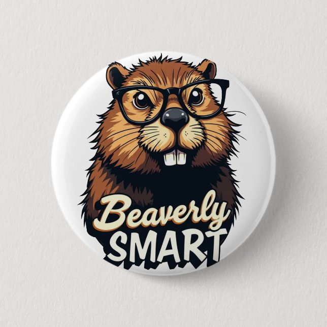 Beaverly Smart – Funny Beaver with Glasses Graphic 6 Cm Round Badge (Front)