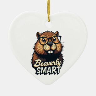 Beaverly Smart – Funny Beaver with Glasses Graphic Ceramic Tree Decoration