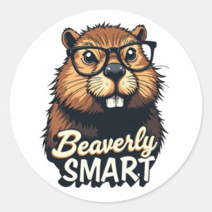 Beaverly Smart – Funny Beaver with Glasses Graphic Classic Round Sticker