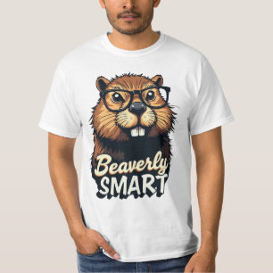 Beaverly Smart – Funny Beaver with Glasses Graphic T-Shirt