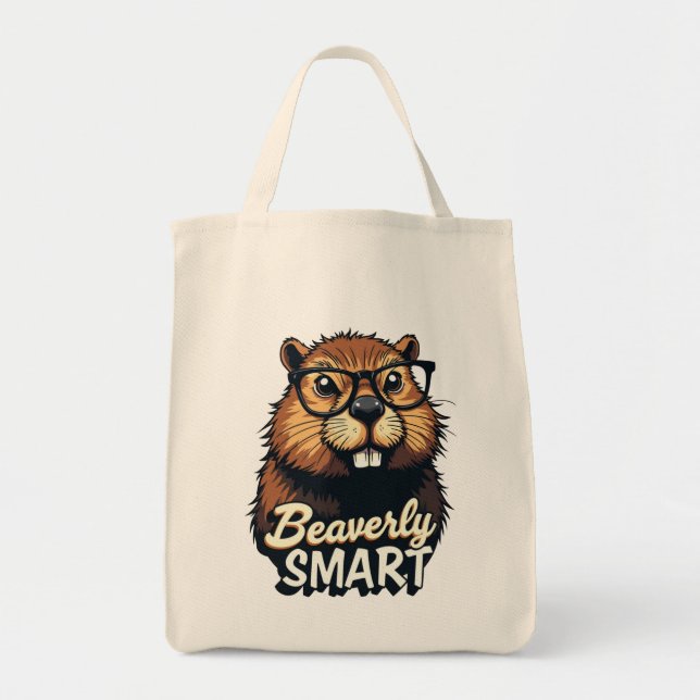 Beaverly Smart – Funny Beaver with Glasses Graphic Tote Bag (Front)