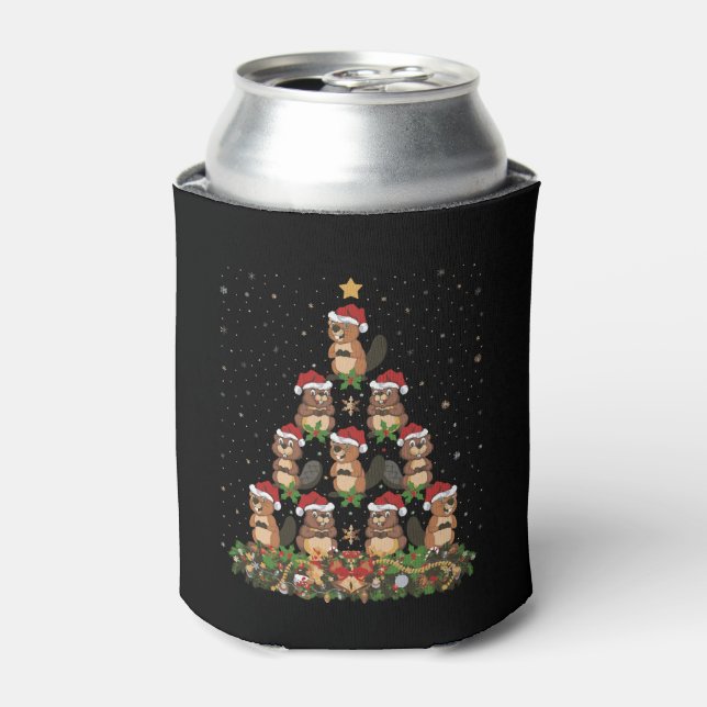Beavers Christmas Tree Gift Funny Christmas Beaver Can Cooler (Can Front)