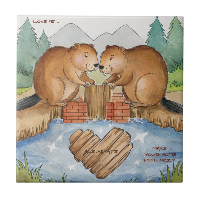 Beavers in Love Tile (Front)