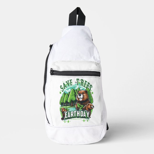  Beavers Save Trees on Earth Day Sling Bag (Front)