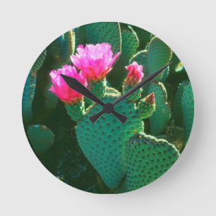 Beavertail Cactus Flowers Round Clock