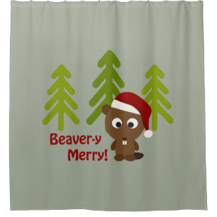 Beavery Merry! Cute Santa Beaver Shower Curtain
