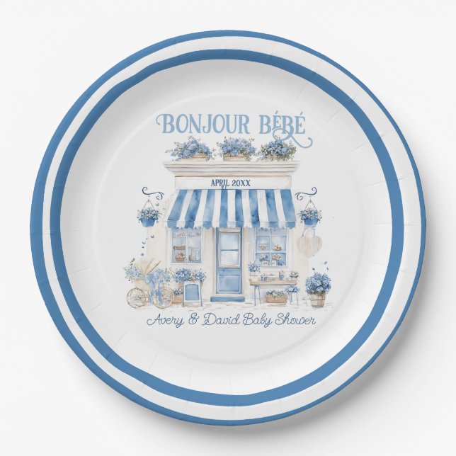 Bebe Cafe Bonjour Bebe Parisian theme Baby Shower Paper Plate (Front)