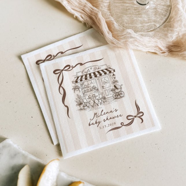 Bebe Cafe Gender neutral Bow Stripes Baby Shower Napkin (Creator Uploaded)