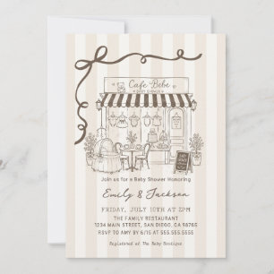 Bebe Cafe Parisian Theme Bow Coffee Baby Shower Invitation