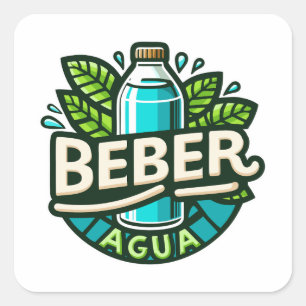 Beber agua square sticker