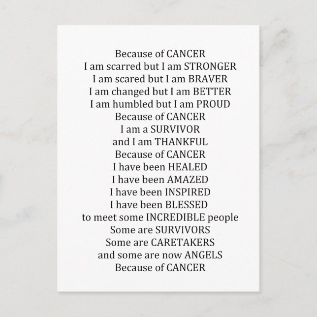 Because of Cancer Postcard (Front)