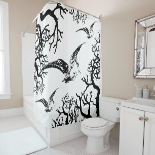 Beccacce maliarde in volo tra rami shower curtain