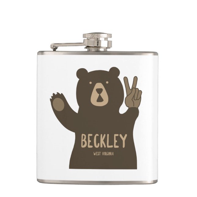 Beckley West Virginia Peace Bear Hip Flask (Front)