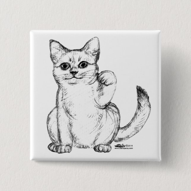 Beckoning Kitty Cat Maneki Neko 15 Cm Square Badge (Front)