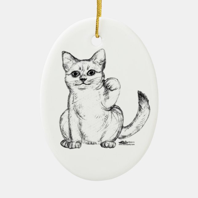Beckoning Kitty Cat Maneki Neko Ceramic Tree Decoration (Front)