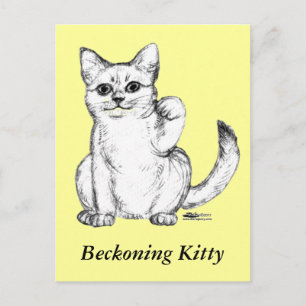 Beckoning Kitty Cat Maneki Neko Postcard