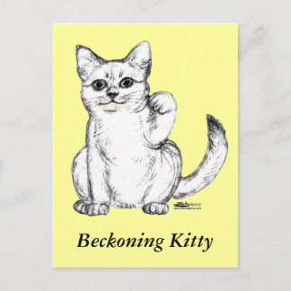 Beckoning Kitty Cat Maneki Neko Postcard