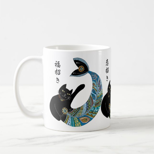 Beckoning mermaid cat coffee mug (Left)