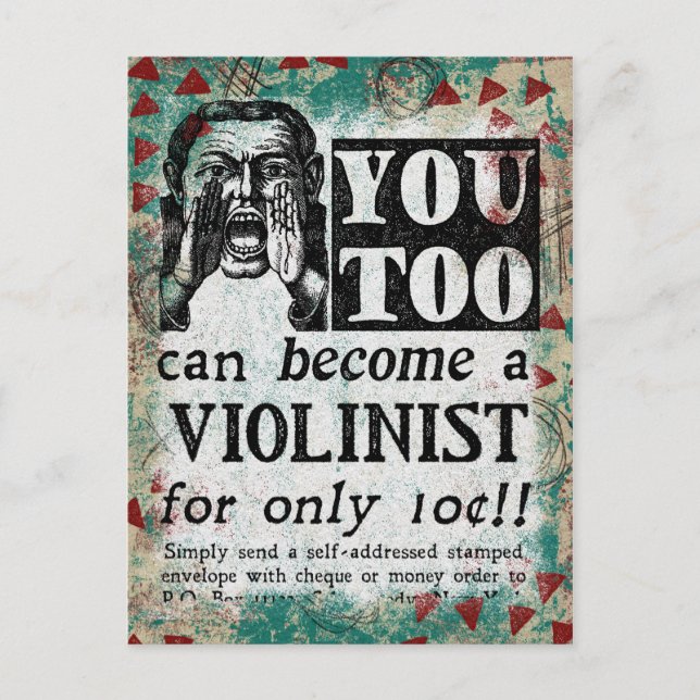 Become A Violinist - Funny Vintage Ad Postcard (Front)